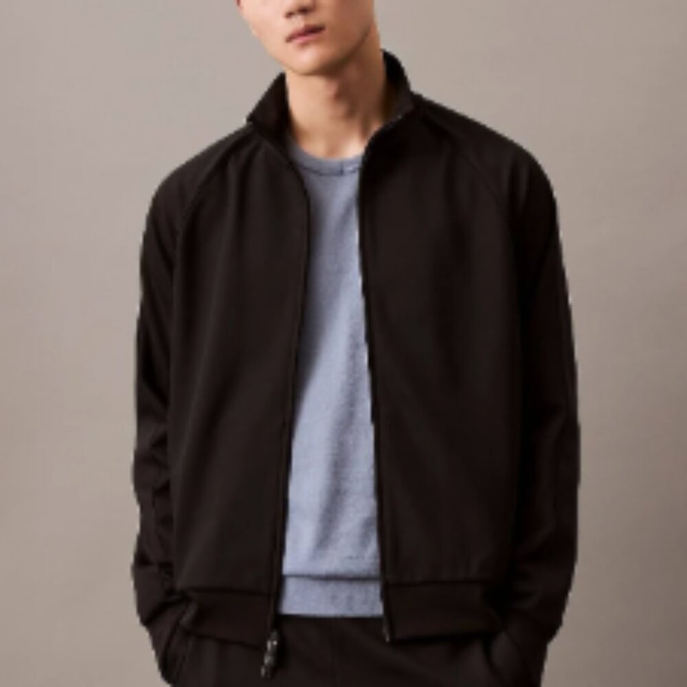 Calvin Klein Men's Stretch Twill Track Jacket Black  Beauty Size XL